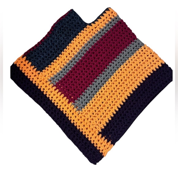 Handcrafted crochet Poncho chunky heavy knitwear -FALL colors -size XL - Picture 1 of 6